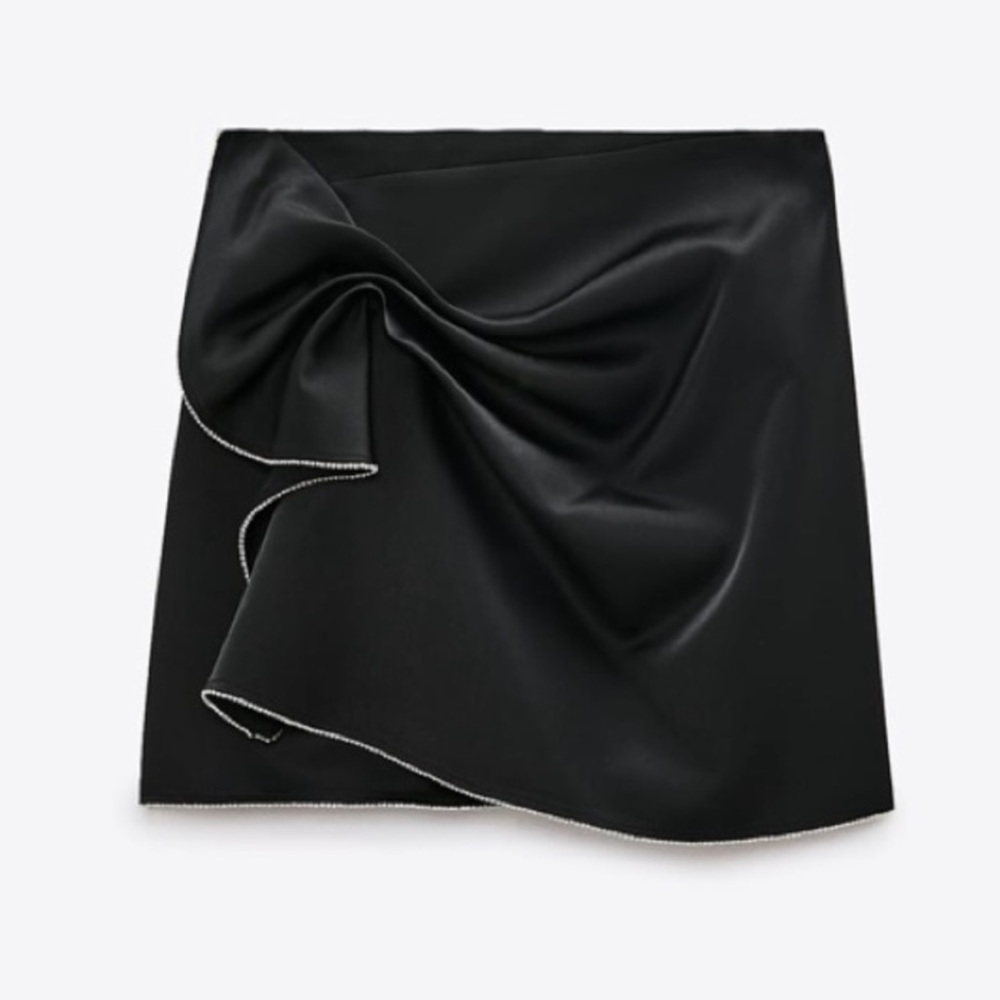 Zara NWOT big bow jeweled crystal rhinestone trim satin mini skirt - Picture 11 of 14